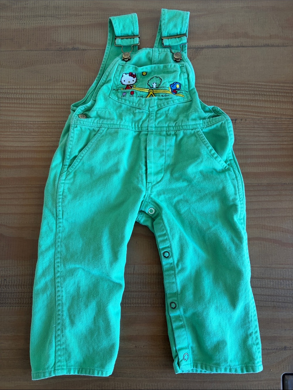 1984 vintage Green Hello Kitty Embroidered Kids Overalls